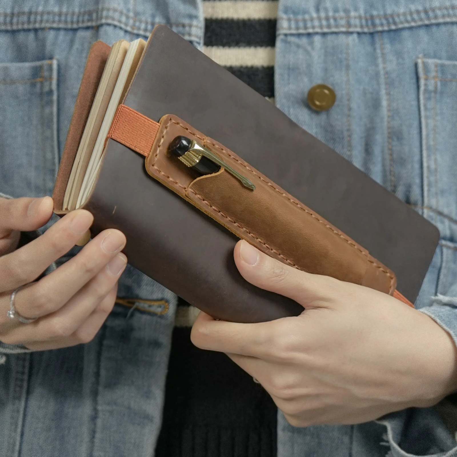 Pen Pouch Roll - Genuine Leather Pencil Bag with Elastic