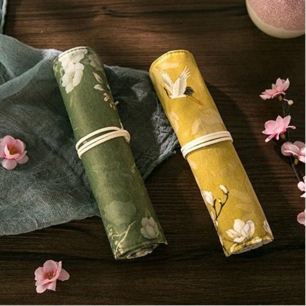 Pen Pouch Roll - Vintage Roll Up Pencil Case Traditional
