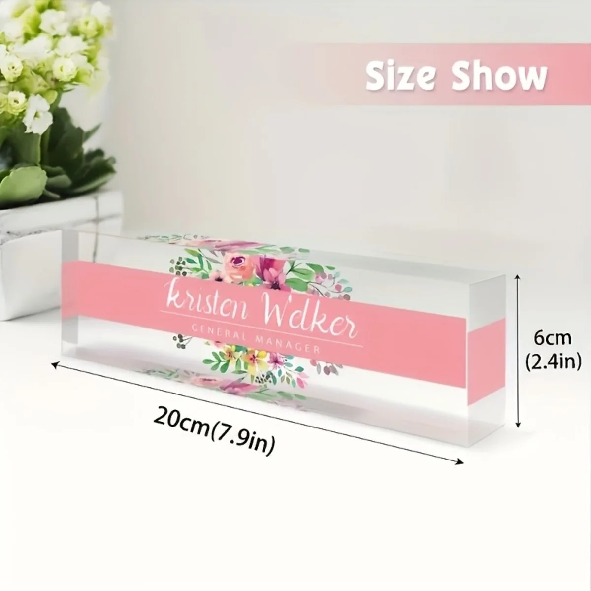 Desk Name Plate - Purple Flower Custom Acrylic Desk Nameplate