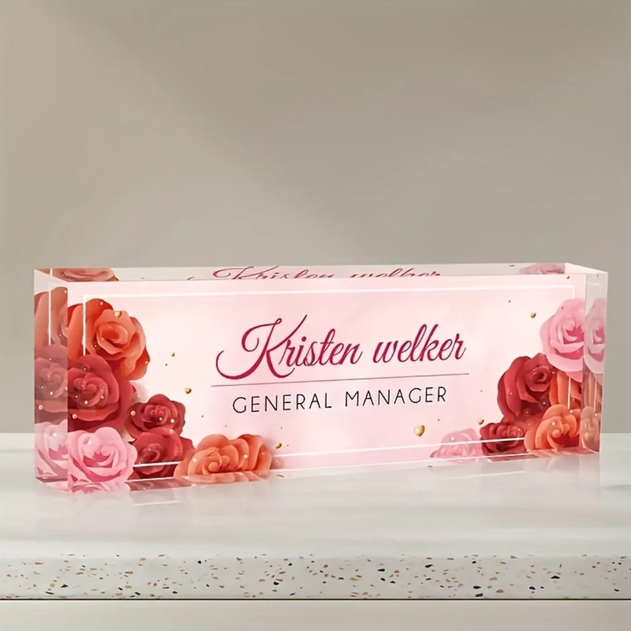 Desk Name Plate - [2D Flat] Elegant Persian Rose &