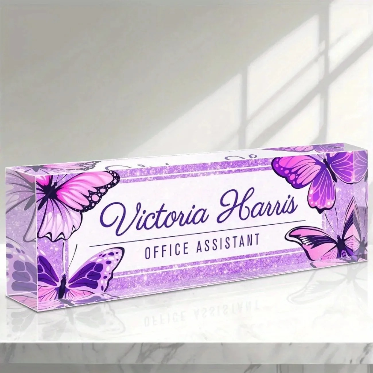 Custom Text Purple Butterfly A – Desk Name Plate Bewertung und Preis