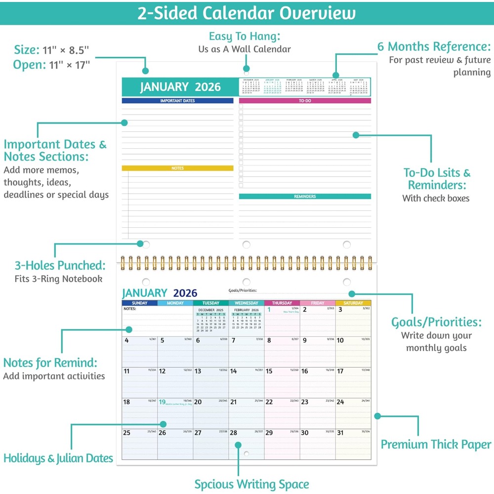 2026 Wall Calendar with Thick  – Paper Punch 3 Hole Bewertung und Preis