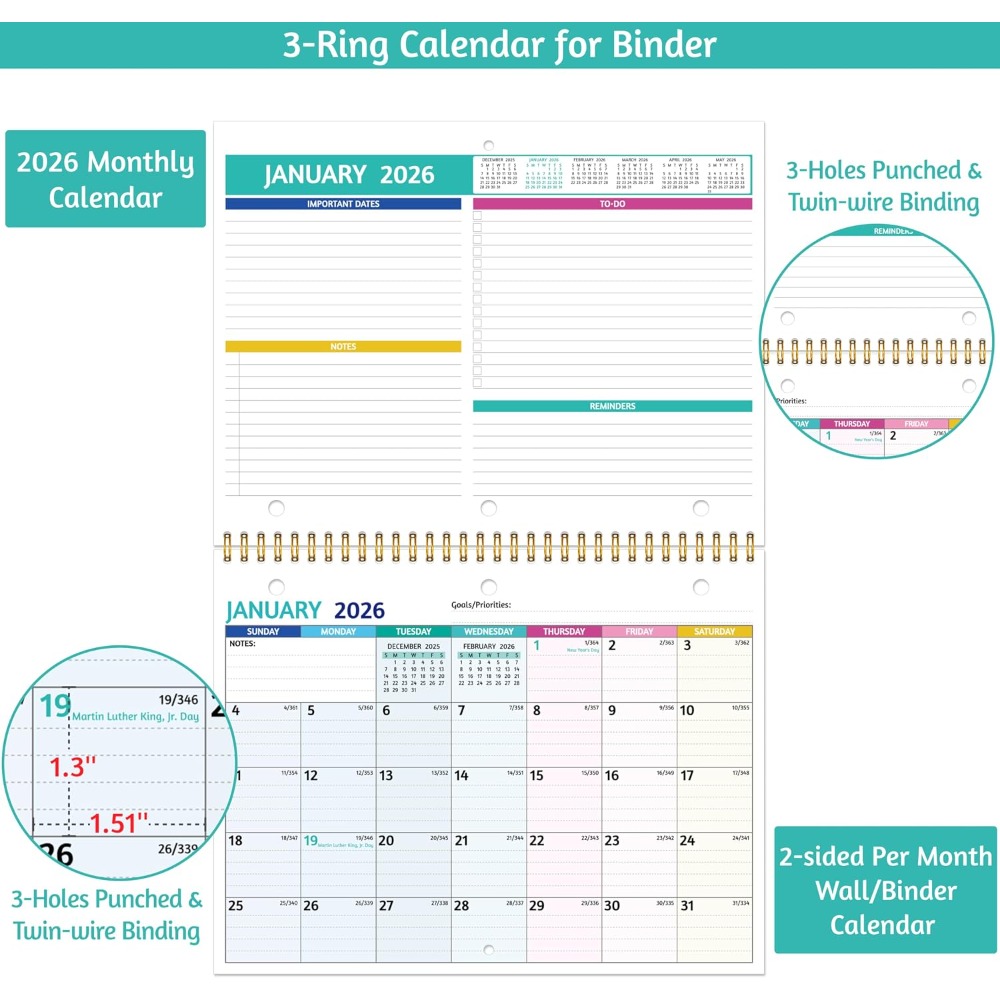 2026 Wall Calendar with Thick  – Paper Punch 3 Hole Bewertung und Preis