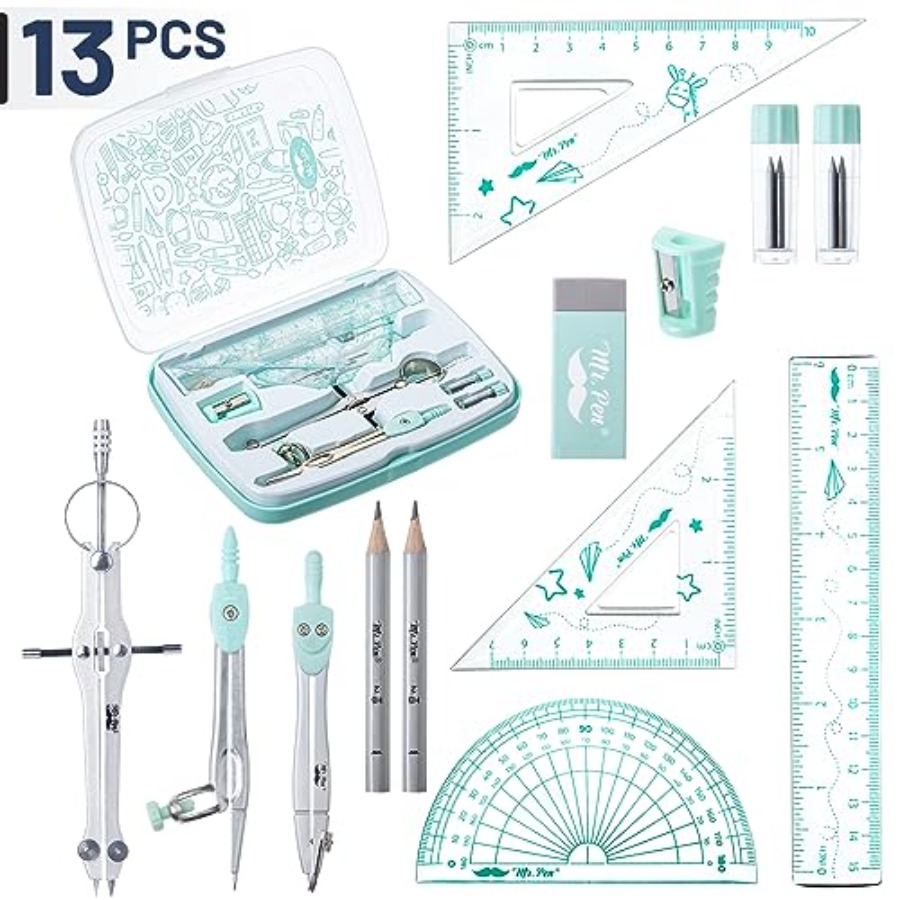 Geometry Set, 13 pcs, 3 Metal  – Compass Geometry Set Bewertung und Preis
